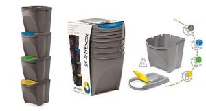 Conjunto de 4 Caixotes do lixo de reciclagem de plástico Prosperplast Sortibox 80L na cor cinza